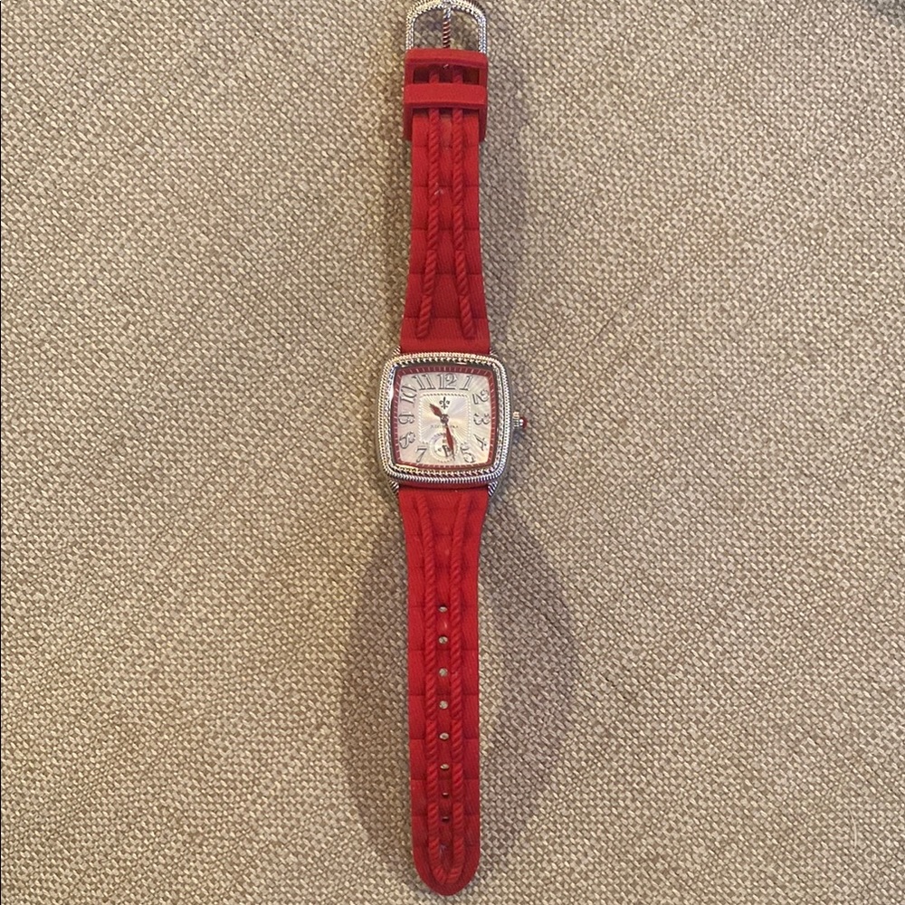 Red Leather Watch with Silver Accents